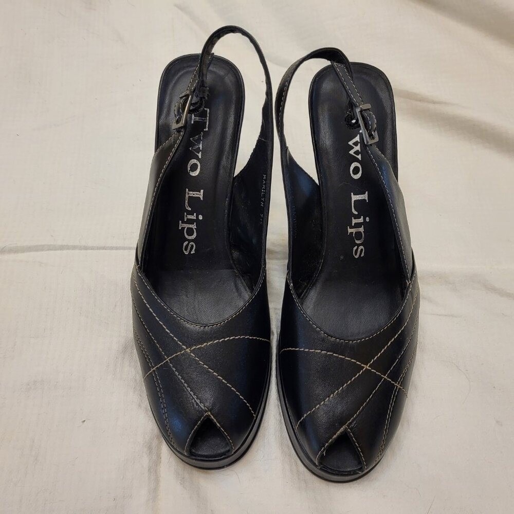 Two Lips Marilyn Black Pinup Peep Toe Buckle Platform Slingback Heels - 7.5 - Picture 5 of 10
